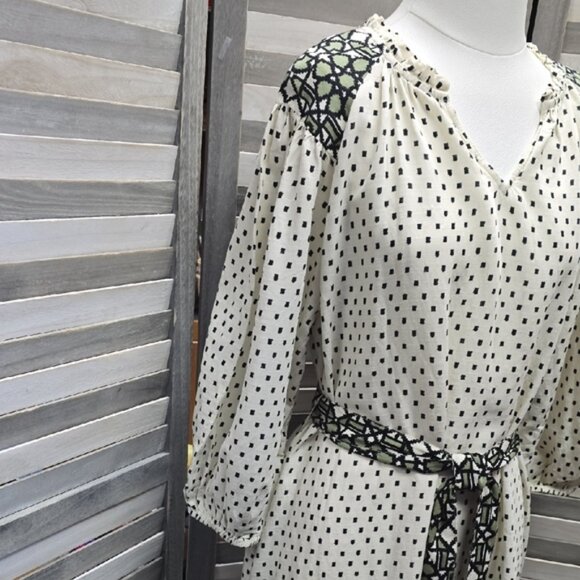 3/4 Sleeve A-line Dress Cream Polka Dots Belted Shift Dress | Knox Rose | Large - Picture 6 of 12